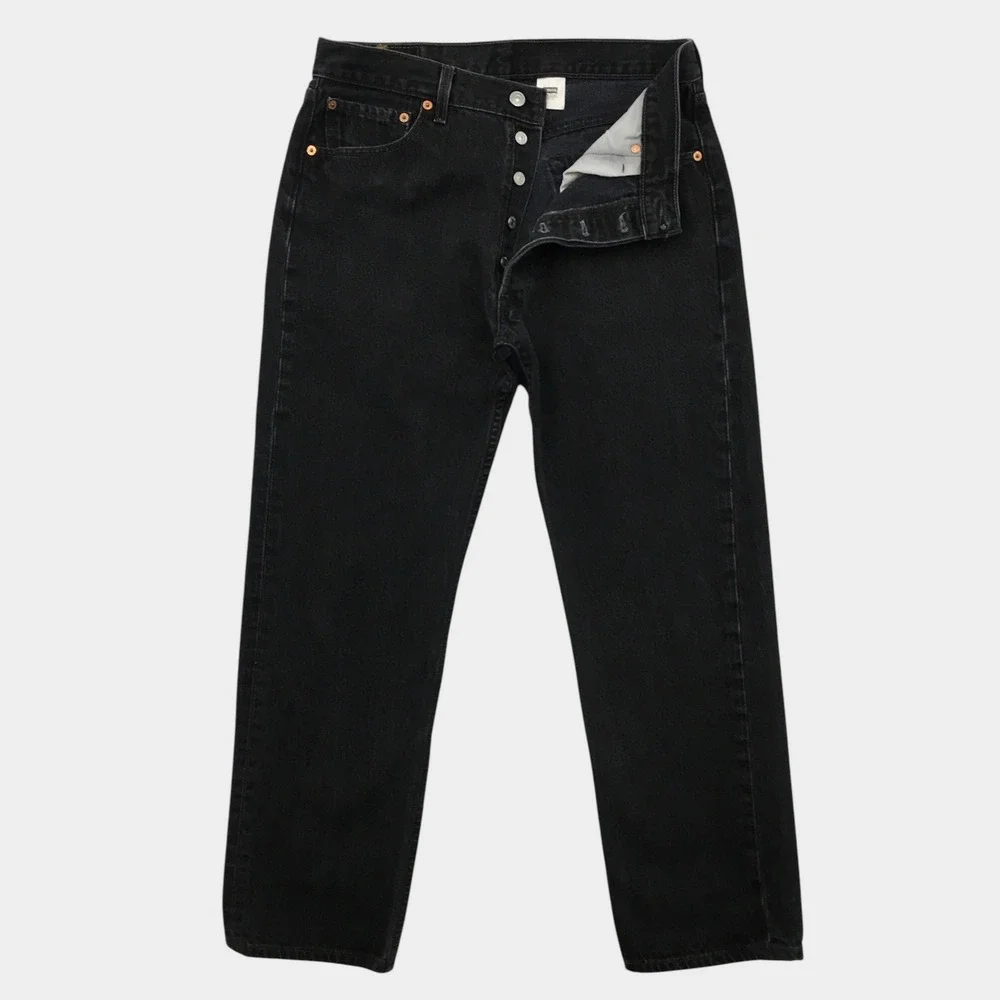 VINTAGE Y2K Levis 501 Mens Black Straight Leg Button Fly Denim Jeans 32x29
